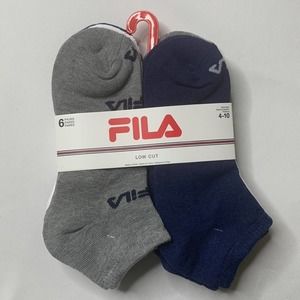 Fila Low Cut Men’s Socks, Shoe size 4-10, 6 Pairs, White Blue Grey, NWT
